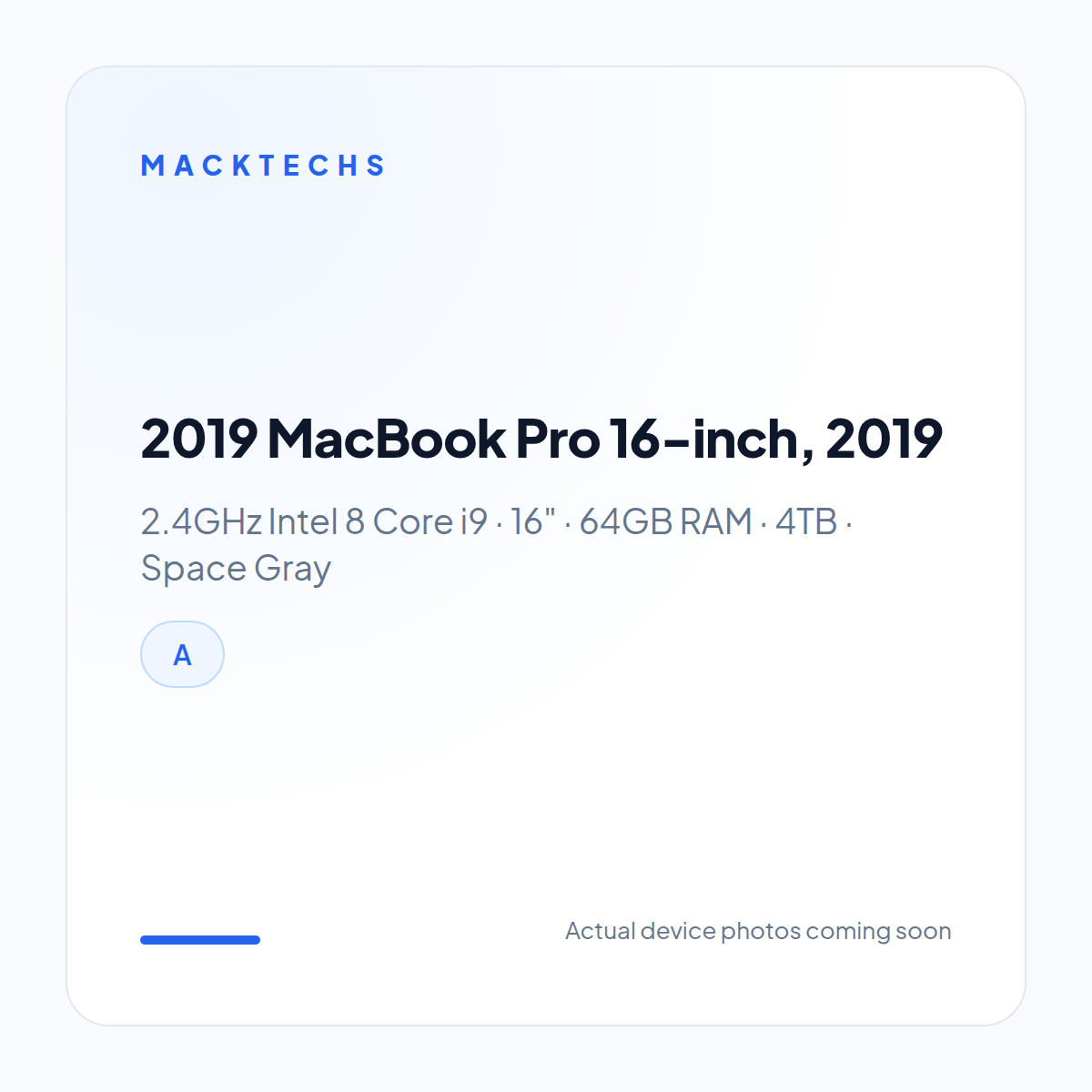 2019 MacBook Pro 16" 2.4GHz Intel 8 Core i9 64GB 4TB Space Gray A